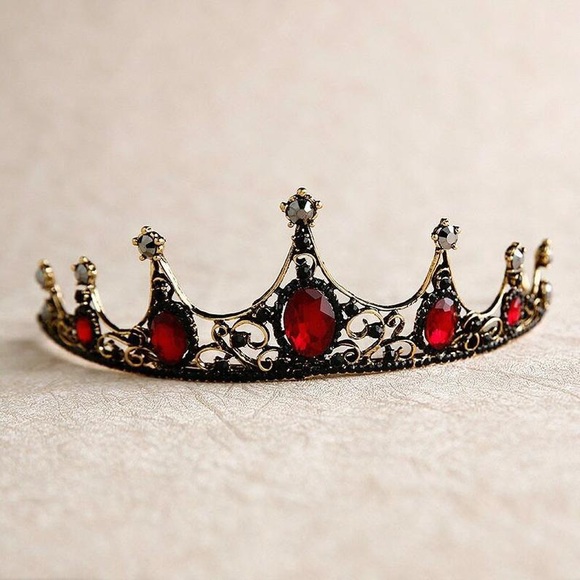 Ruby Red & Black Rhinestone Crown - Picture 2 of 4